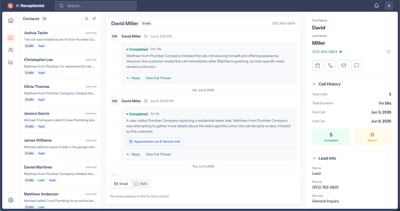 Contacts and call log - every caller's thread of AI-summarised calls